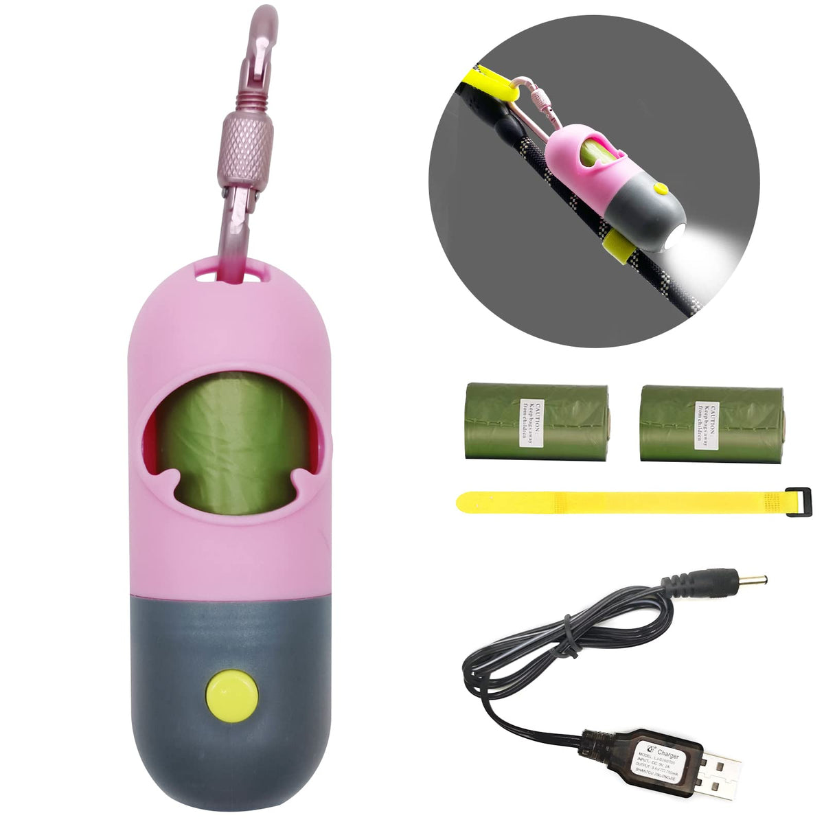Rechargeable LED Poop Bag Holder